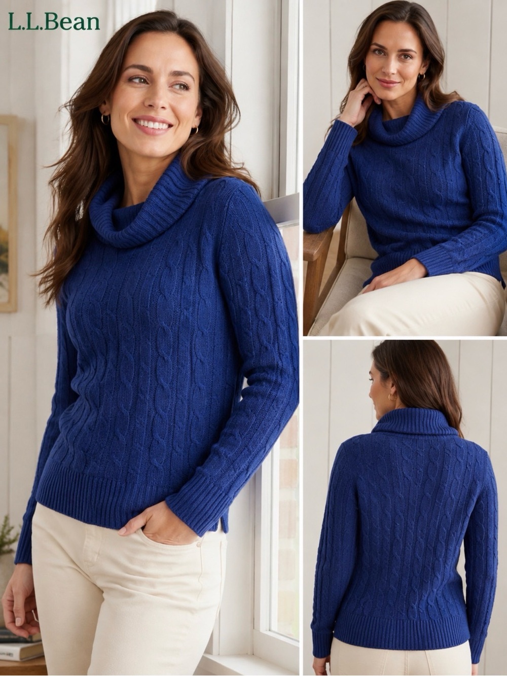 L.L.Bean 80% Lambswool Cable Knit Cowl Neck Sweater Blue Women’s S